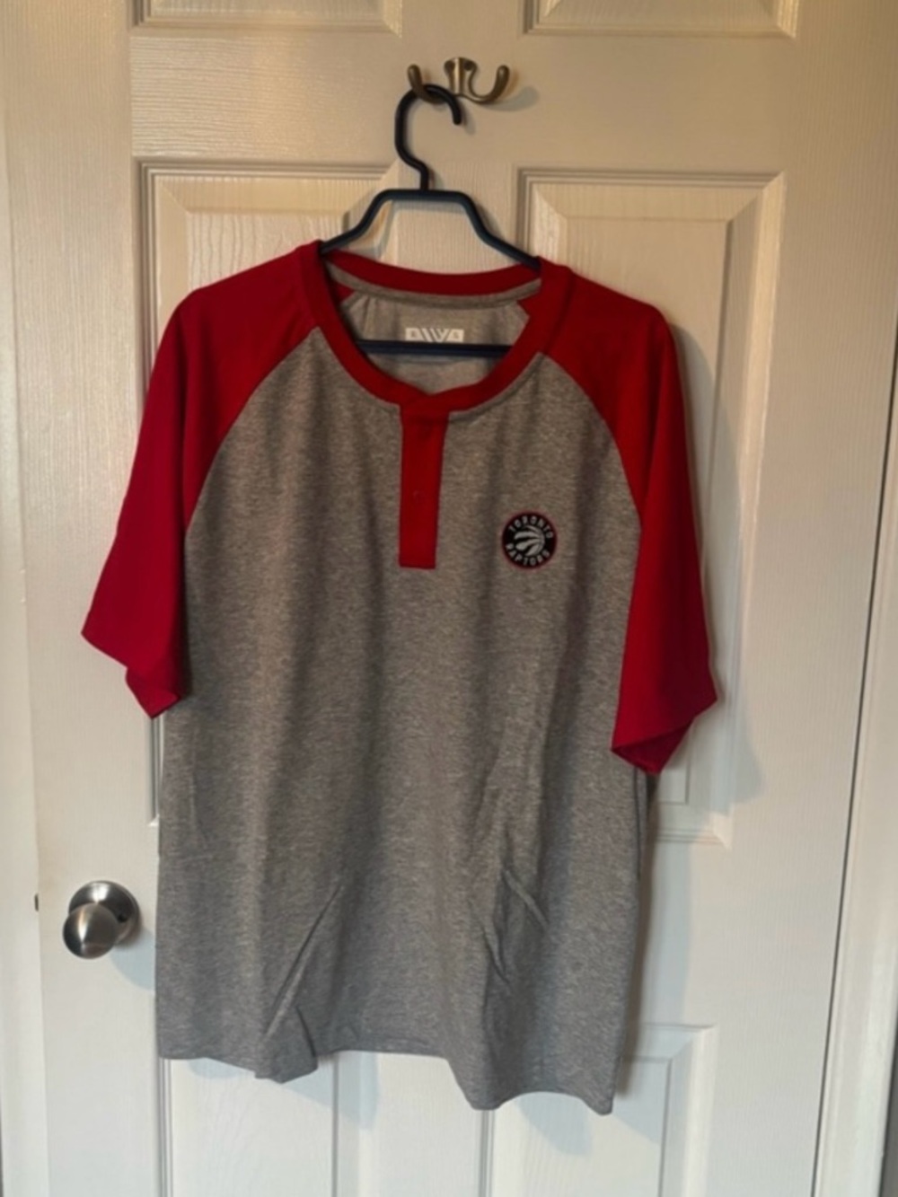 Raptors Grey & Red Short Sleeve Henley Tee